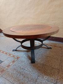 tavolino in ferro battuto ,rame e legno