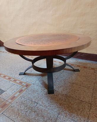 tavolino in ferro battuto ,rame e legno