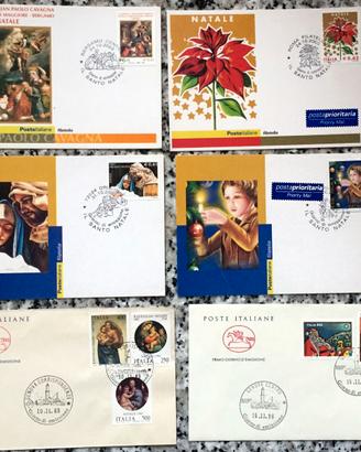 4 Cartoline 2 buste FDC  Natale nuove francobolli
