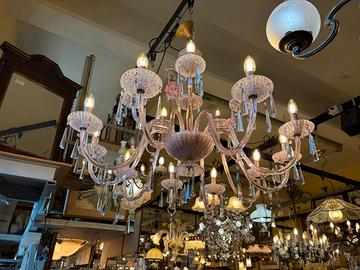 Lampadario vetro murano rosa 14 lampade