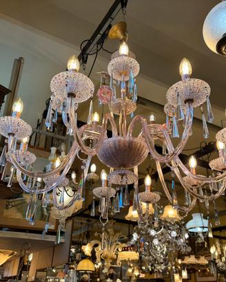 Lampadario vetro murano rosa 14 lampade