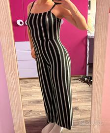 Tutina lunga Bershka a righe bianco nere taglia M