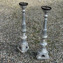ANTICHI CANDELIERI IN LEGNO ARGENTATO