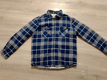 Giacca Camicia a Quadri Blu con Interno in Pile