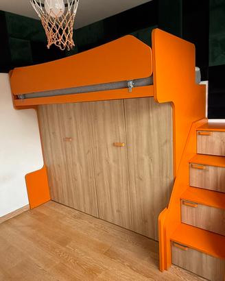 Letto a castello con cassettiera e scaletta conten