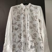 camicia con stampa floreale in argento 