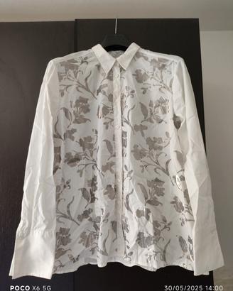camicia con stampa floreale in argento 