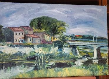 Dipinto olio "Franco Ferraro 1976" con dedica.