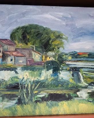 Dipinto olio "Franco Ferraro 1976" con dedica.