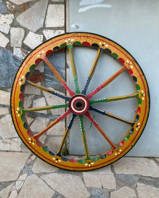 Ruota di Carretto Siciliano Dipinta a Mano Anni 50