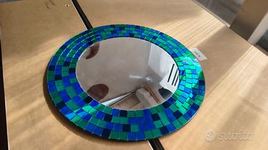 Specchio con mosaico blu e verde - 50 cm
