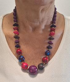 Collana vintage viola con strass + scatola 
