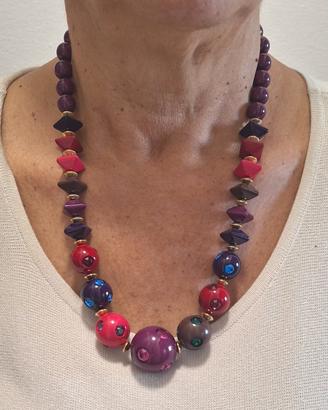 Collana vintage viola con strass + scatola 