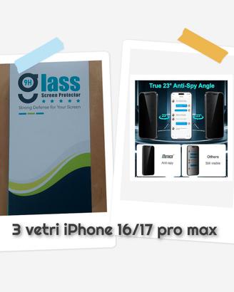 3 vetri temperati antispy iPhone 16 17 pro max