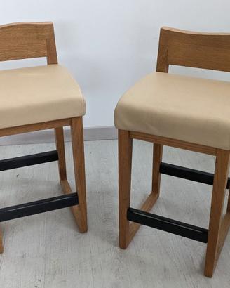 Lotto Sgabelli Riva Design Pelle Beige e Legno