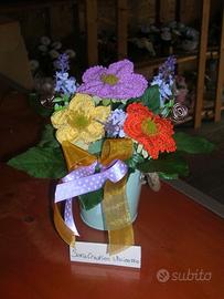 Fiori uncinetto - tre margherite colori misti