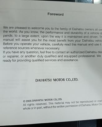 Daihatsu Copen libretto uso e manutenzione 