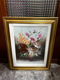 Quadro floreale dipinto a mano olio su tela