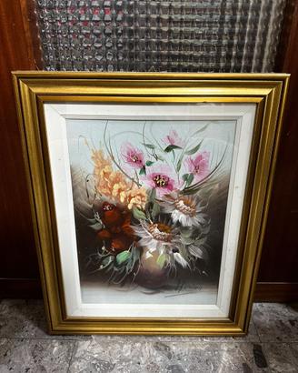 Quadro floreale dipinto a mano olio su tela
