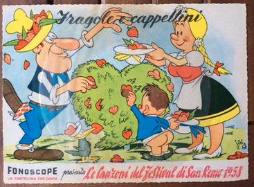 1958 disco cartolina JACOVITTI FRAGOLE CAPPELLINI