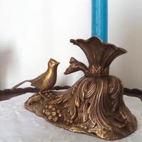 Portacandele ottone con uccellino e fiori vintage