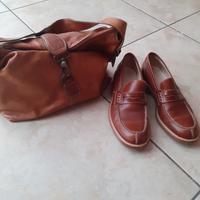 mocassini in cuoio tg 37  e borsa in pelle 