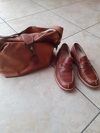 mocassini in cuoio tg 37  e borsa in pelle 