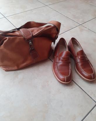 mocassini in cuoio tg 37  e borsa in pelle 