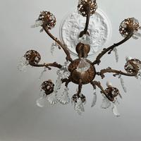 Lampadario antico in ottone e cristallo 