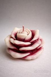candela a forma di rosa bianca e rossa