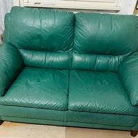 Divano di vera pelle,  due posti, verde