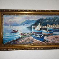 Quadro con cornice in legno dipinto a olio