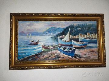 Quadro con cornice in legno dipinto a olio