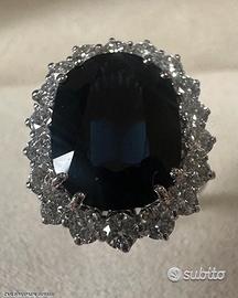 ANELLO ORO 18kt. DIAMANTI CON GRANDE ZAFFIRO SIAM