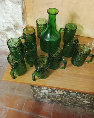 Set vintage in vetro verde