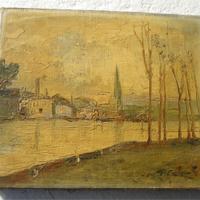 QUADRO MOLTO ANTICO FIRMATO TELA RINTELATA /31