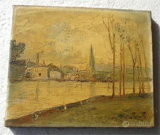 QUADRO MOLTO ANTICO FIRMATO TELA RINTELATA /31