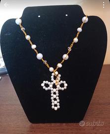 Collana croce uncinetto 