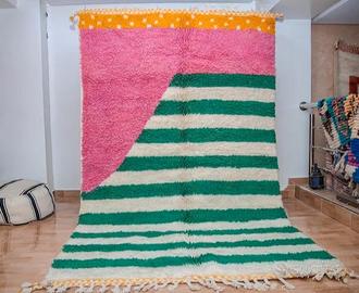 Tappeto fatto a mano verde e rosa 250*150 cm