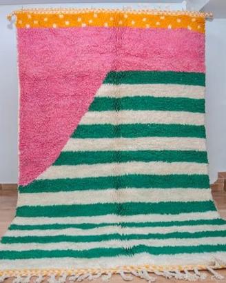 Tappeto fatto a mano verde e rosa 250*150 cm