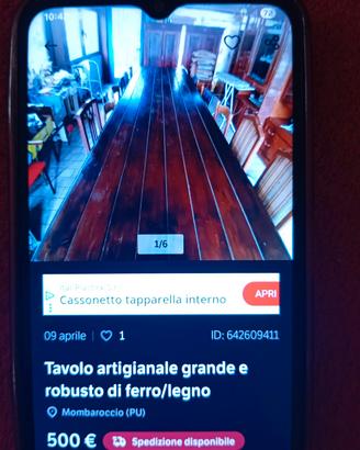 Tavolo ferro/legno artigianale grandi dimensioni.