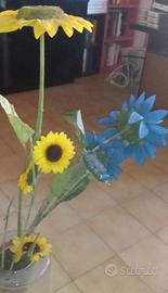 vaso in vetro soffiato con girasoli artificiali