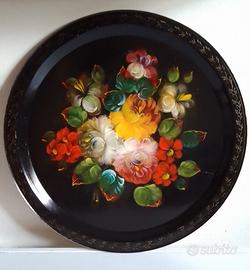 Grande vassoio sovietico dipinto a mano