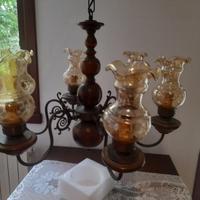 Lampadario a 6 bracci con paralumi decorati vetro