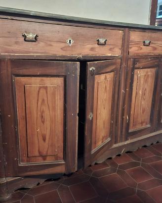 Credenzone antico, 4 Ante, 2 Cassetti, piano marmo
