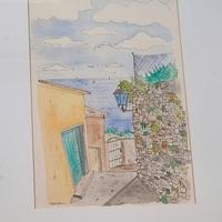 Dipinto acquarello firmato scorcio Riomaggiore