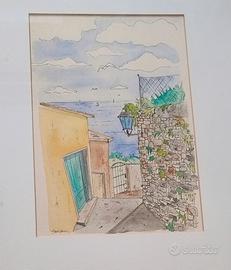 Dipinto acquarello firmato scorcio Riomaggiore