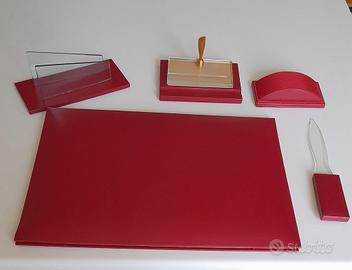 set da scrivania  vintage in pelle 5 pezzi 