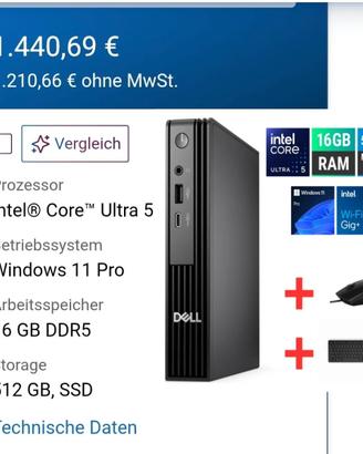 SIGILLATO Dell Pro Minipc Intel Ultra 5 16 GB DDR5