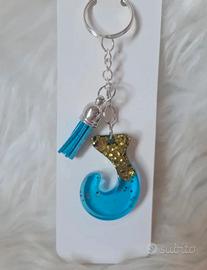  Portachiavi lettera J in resina glitterato
